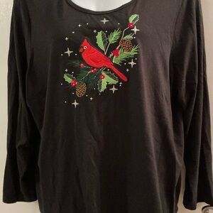Rebecca Malone Black Top with Red and Green Embroidery